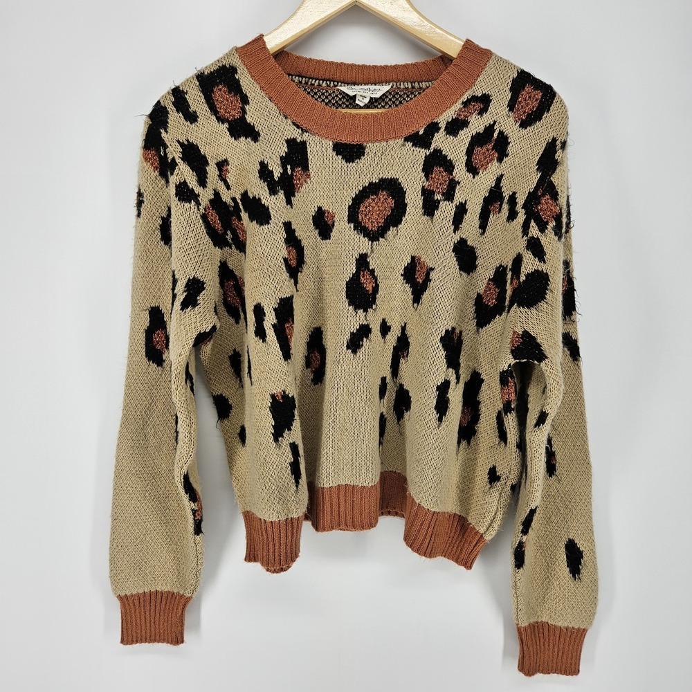 Miss Selfridge Leopard Print Sweater Womens US 8 Tan Brown Crewneck Knit Top